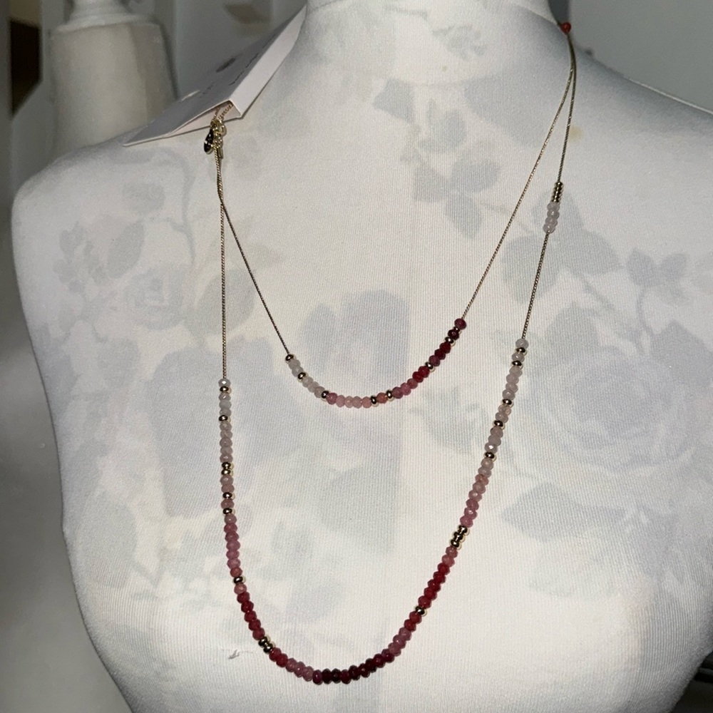 LOFT Layered Pink Ombré Beaded and Chain Necklace